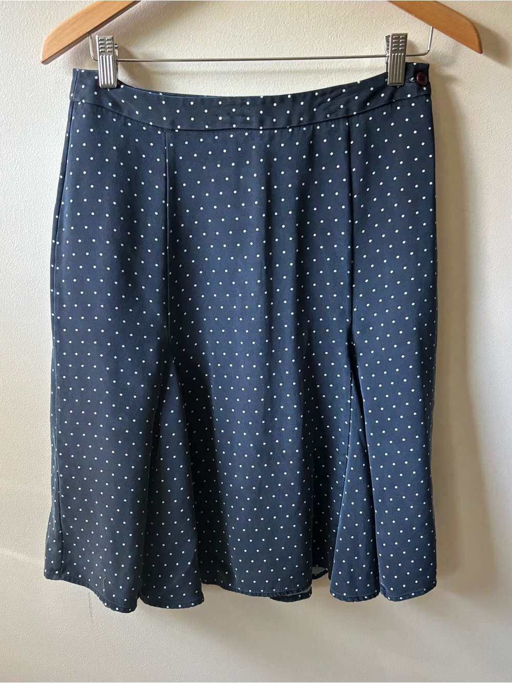 100% Silk Polka Dot Navy Midi Skirt